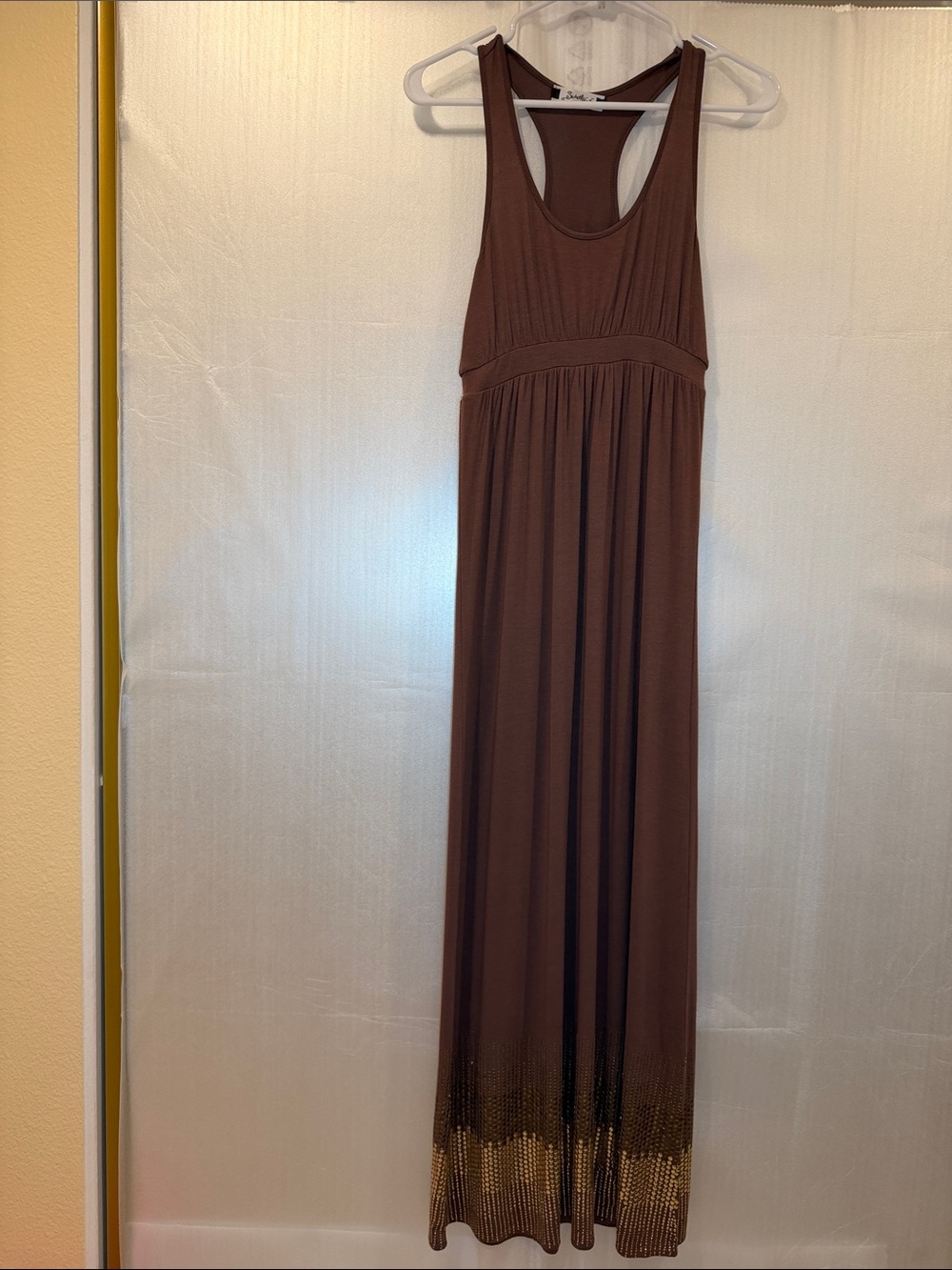 Women’s Brown Racerback Maxi Dress with Ombre Gold Studs